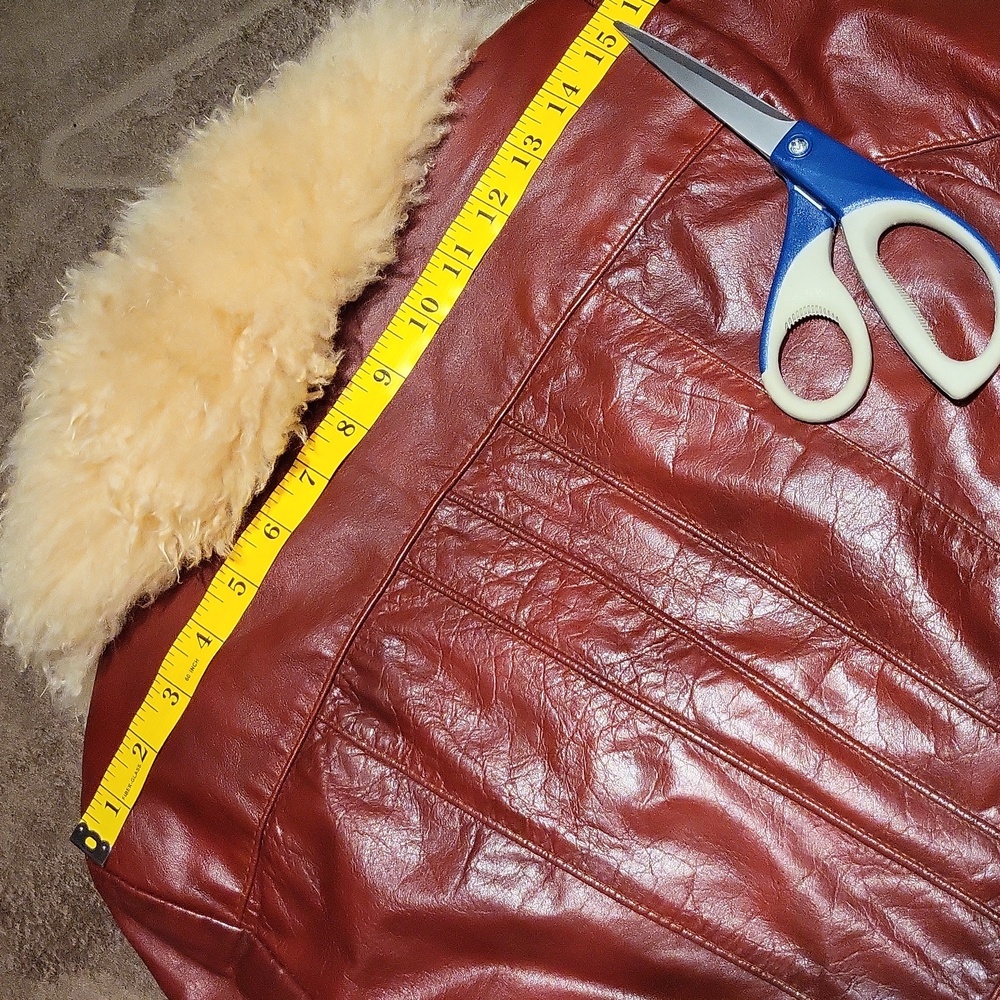 Vintage 70s Elegant Leather Women's Jacket Penny Lane Fur Collar  S  Burgundy** - Picture 11 of 16